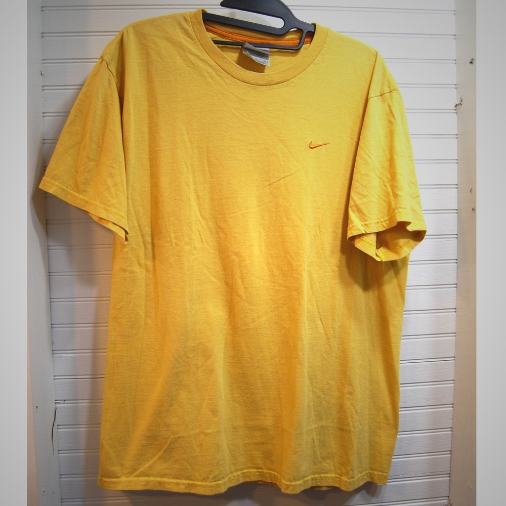 Vintage Y2K Nike t-shirt Medium Yellow Embroidered Lapel Swoosh Silver tag‎ tee